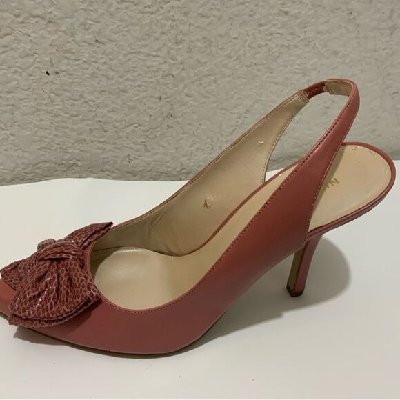 Nine West pink pale leather pointed toe slingback heel pumps w/ bow 10M - Picture 1 of 11